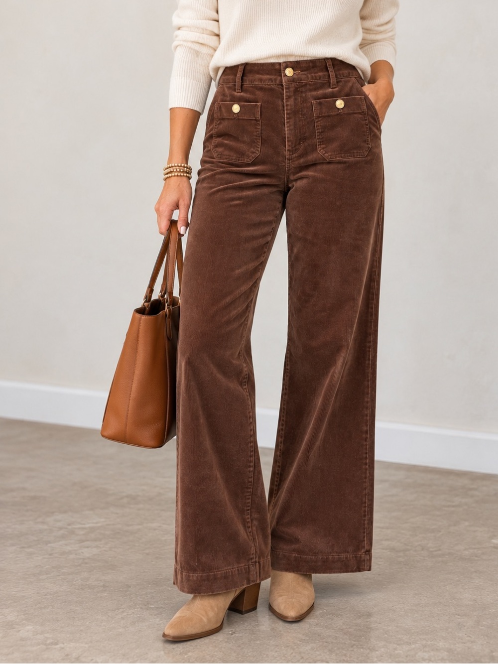J.Crew Lizzie Pant Size 27 Brown Corduroy Wide Leg Patch Pocket NWT
